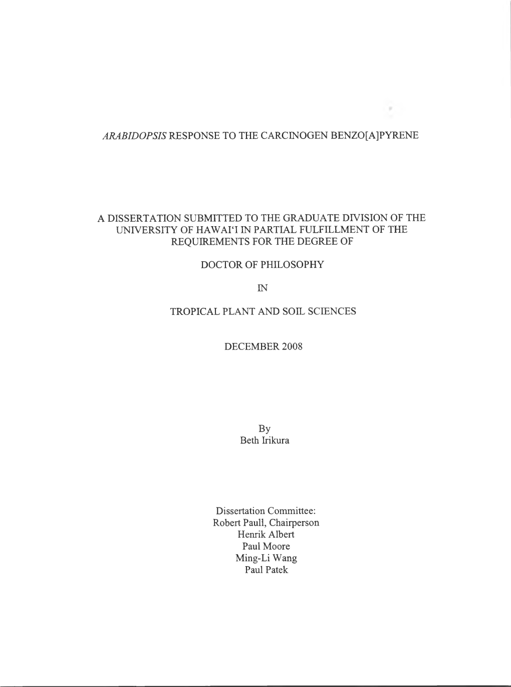 Arabidopsis Response to the Carcinogen Benzo[A]Pyrene