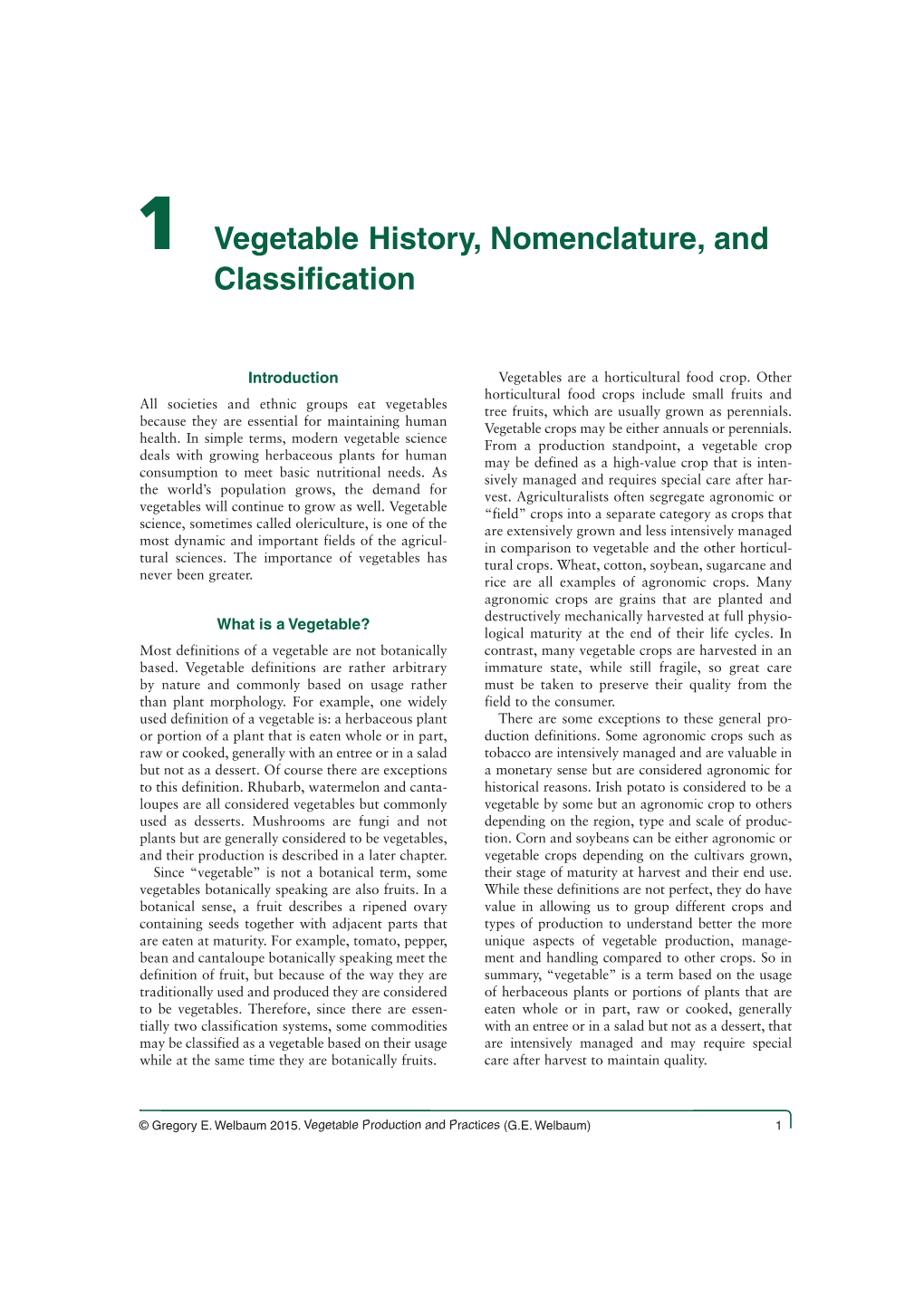 1 Vegetable History, Nomenclature, and Classification