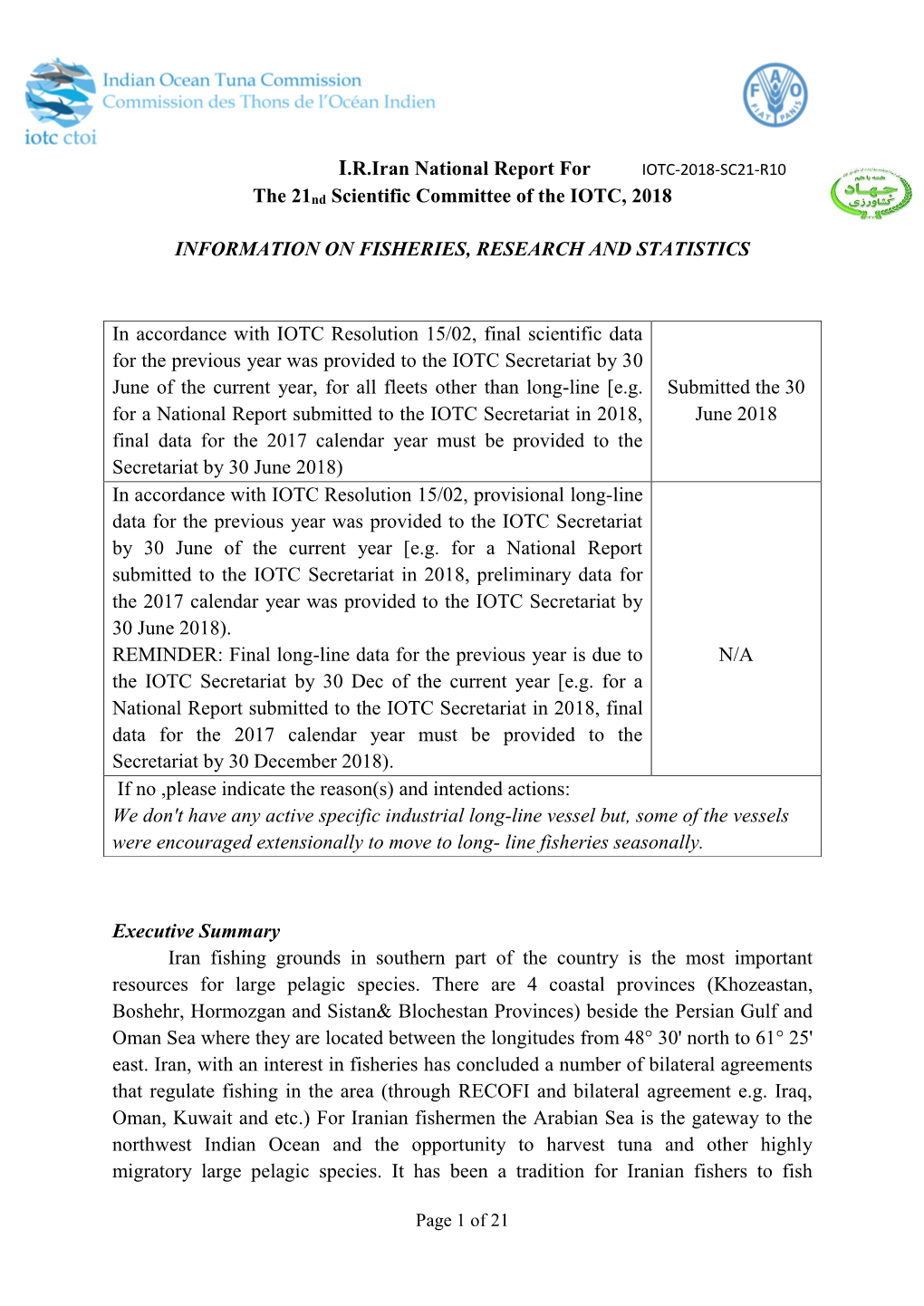 National Report of Islamic Republic of Iran