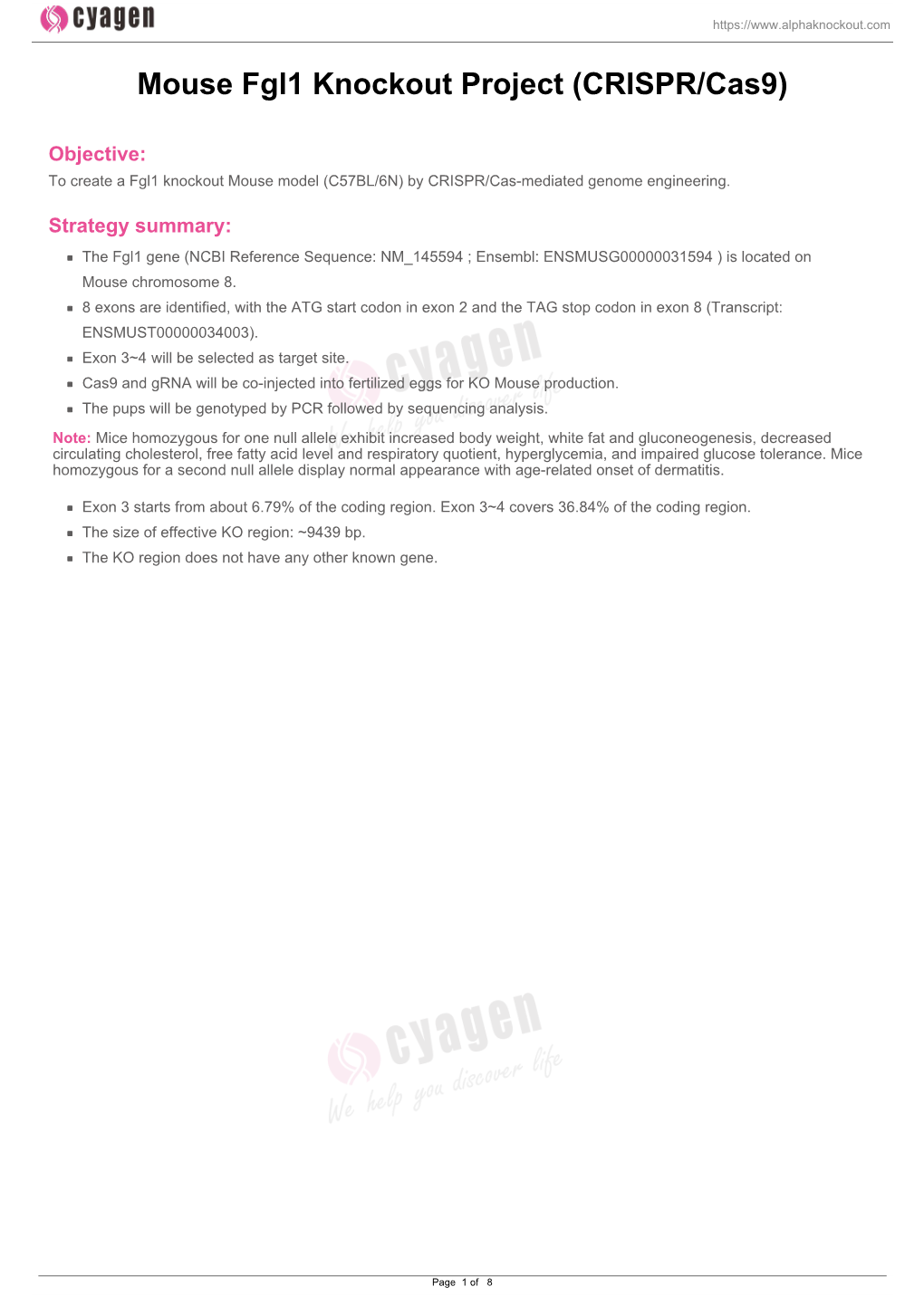 Mouse Fgl1 Knockout Project (CRISPR/Cas9)