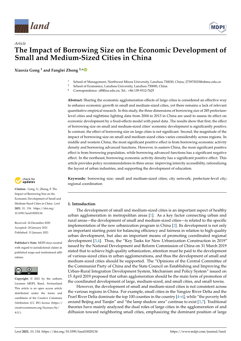 The Impact of Borrowing Size on the Economic Development of Small and Medium-Sized Cities in China