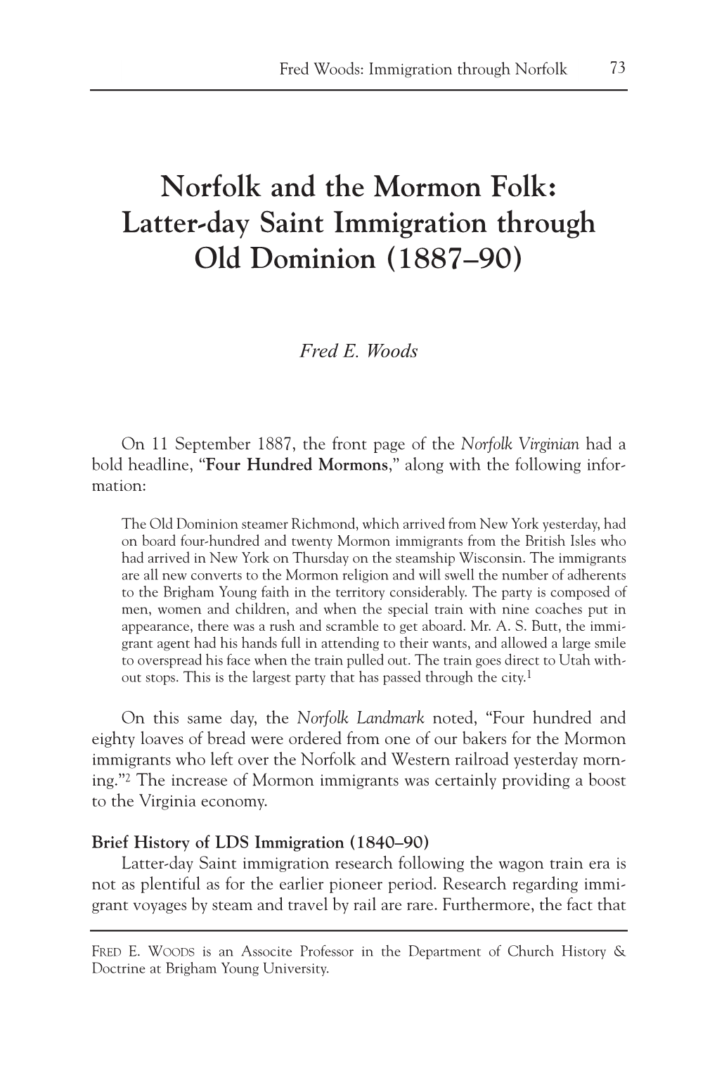Latter-Day Saint Immigration Through Old Dominion (1887–90)