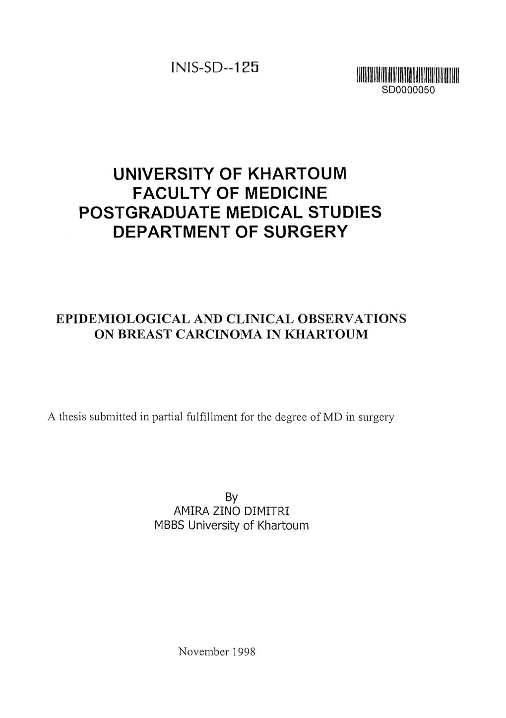 Epidemiological and Clinical Observations on Breast Carcinoma in Khartoum