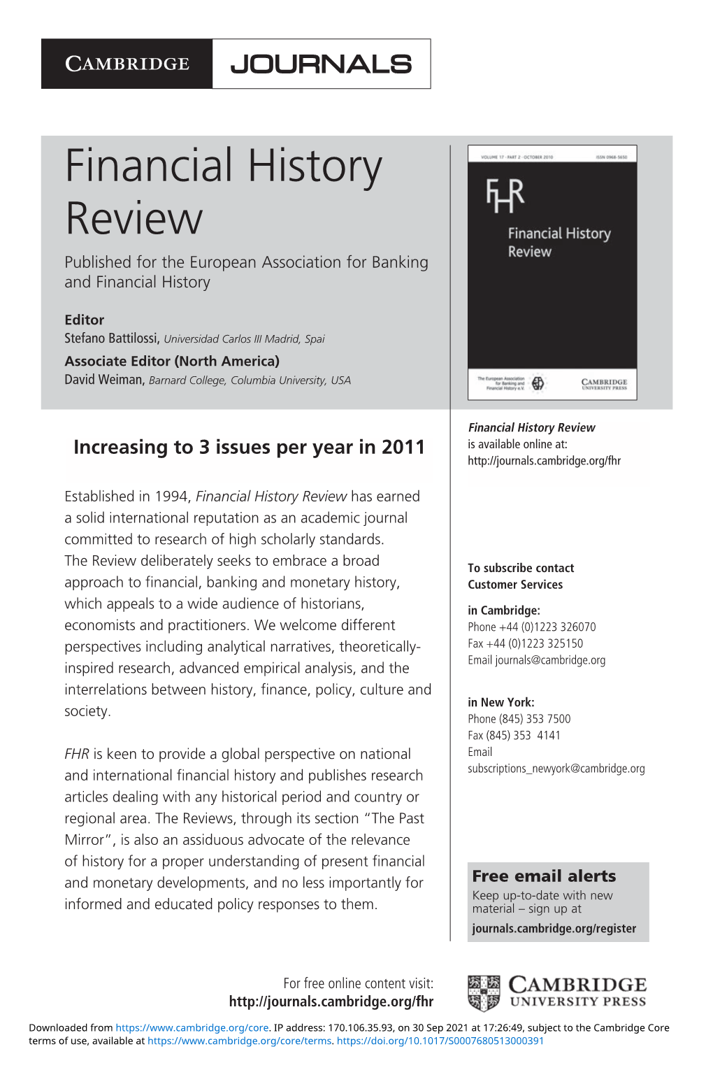 Financial History Review Published for the European Association for Banking and Financial History