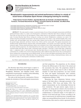 Morphometric Measurements and Animal-Performance Indices in a Study of Racial Forms of Brazilian Sport Horses Undergoing Training for Eventing