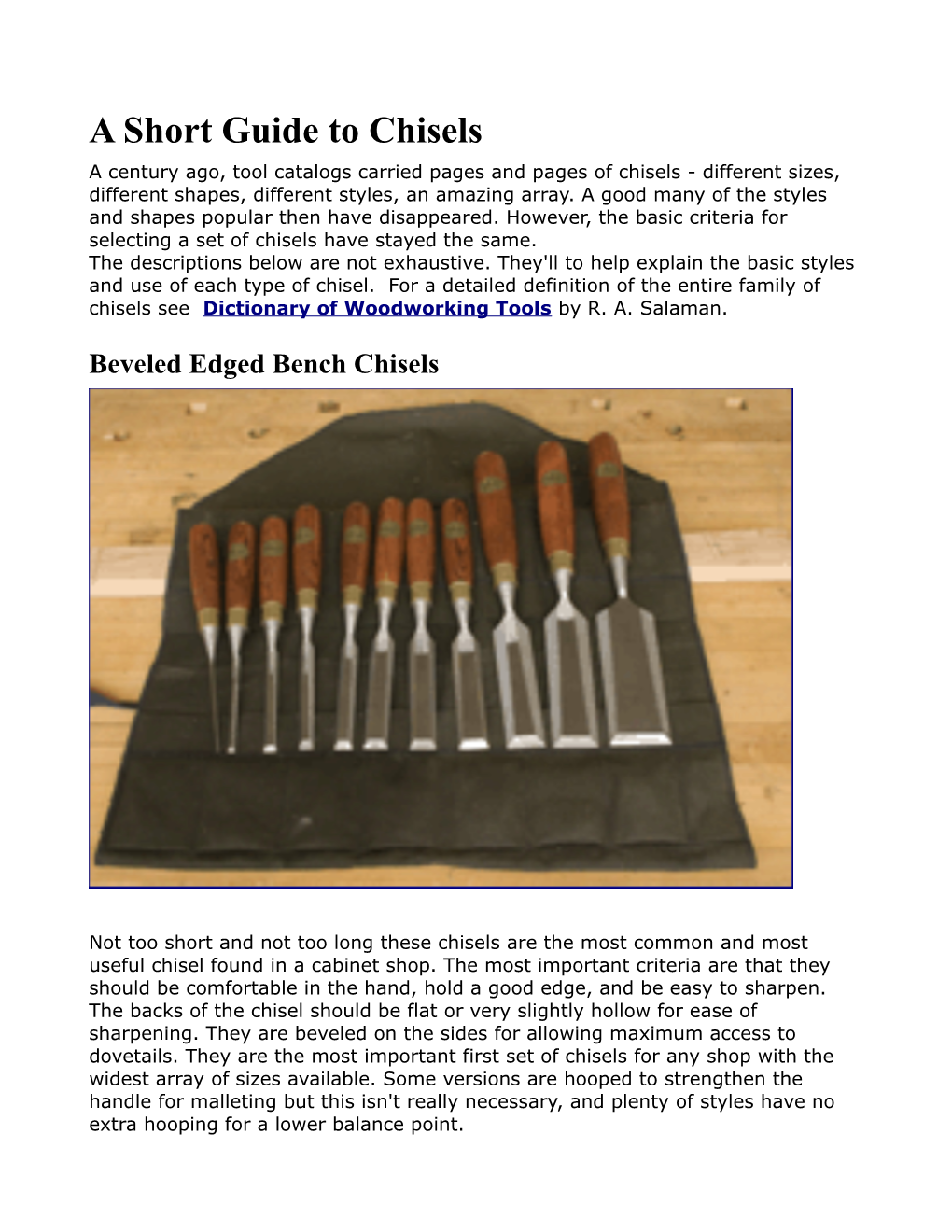 A Short Guide to Chisels a Century Ago, Tool Catalogs Carried Pages and Pages of Chisels - Different Sizes, Different Shapes, Different Styles, an Amazing Array