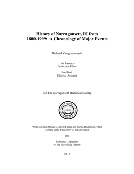 History of Narragansett, RI from 1800-1999: a Chronology of Major Events