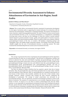 Environmental Diversity Assessment to Enhance Attractineness of Eco-Tourism in Asir Region, Saudi Arabia