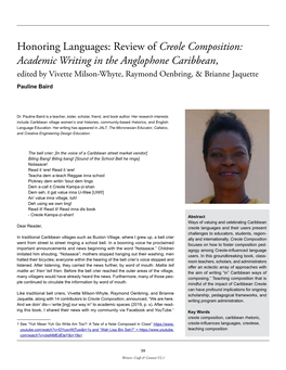 Academic Writing in the Anglophone Caribbean, Edited by Vivette Milson-Whyte, Raymond Oenbring, & Brianne Jaquette Pauline Baird