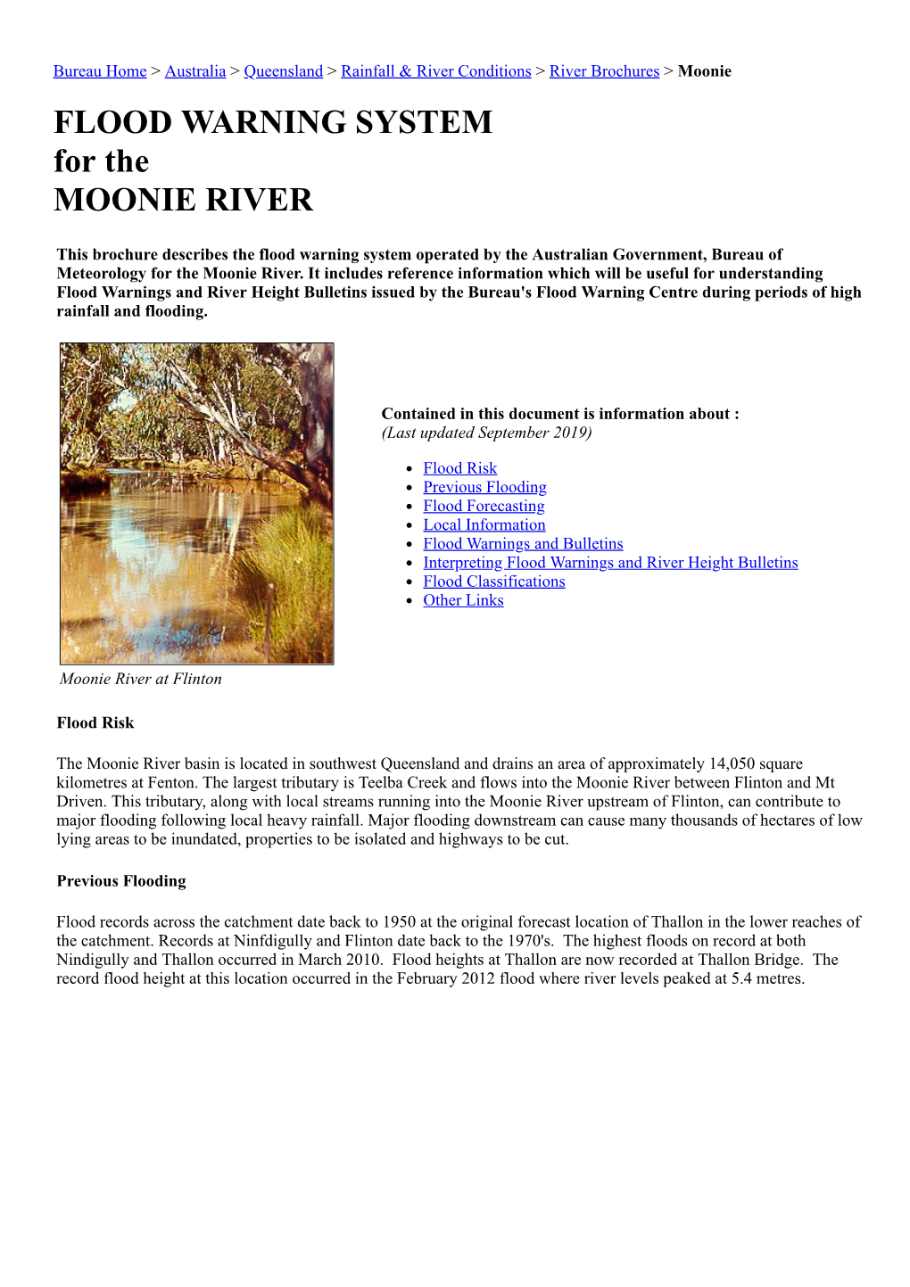 FLOOD WARNING SYSTEM for the MOONIE RIVER