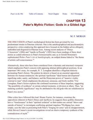 Pater's Mythic Fiction: Gods in a Gilded Age