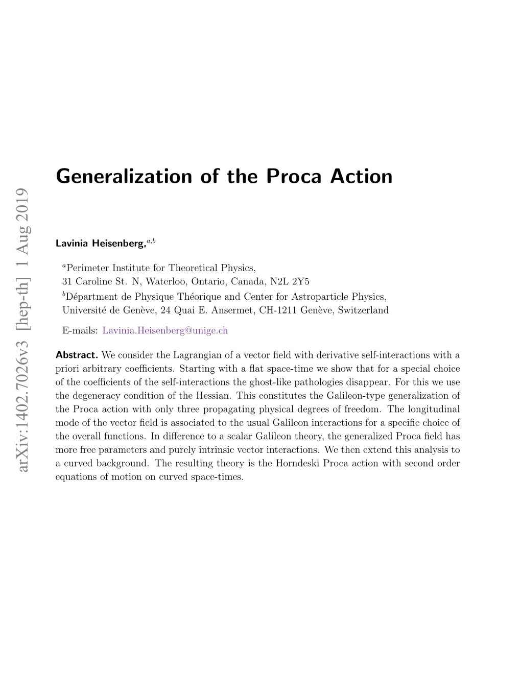 Generalization of the Proca Action