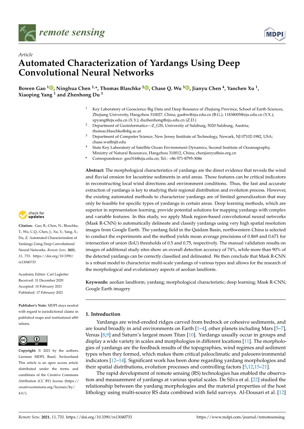 Automated Characterization of Yardangs Using Deep Convolutional Neural Networks