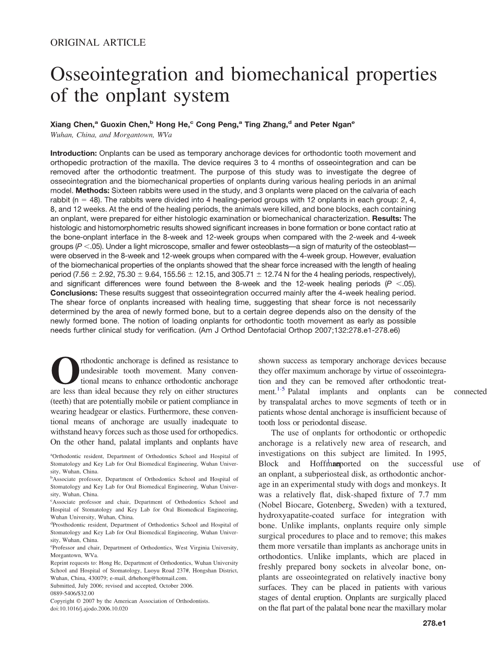 Osseointegration and Biomechanical Properties of the Onplant System