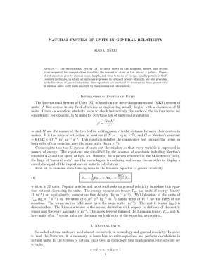 Natural System of Units in General Relativity