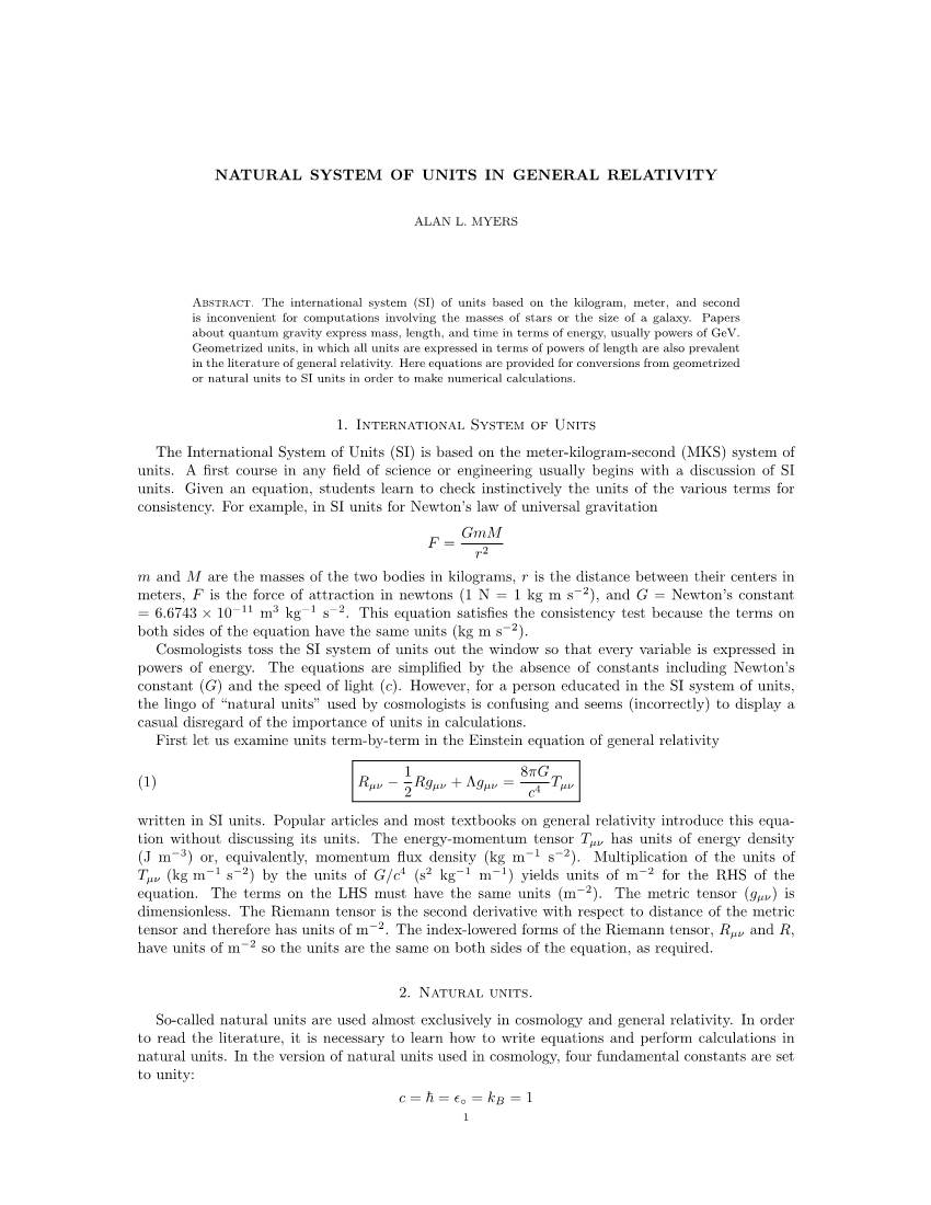 Natural System of Units in General Relativity