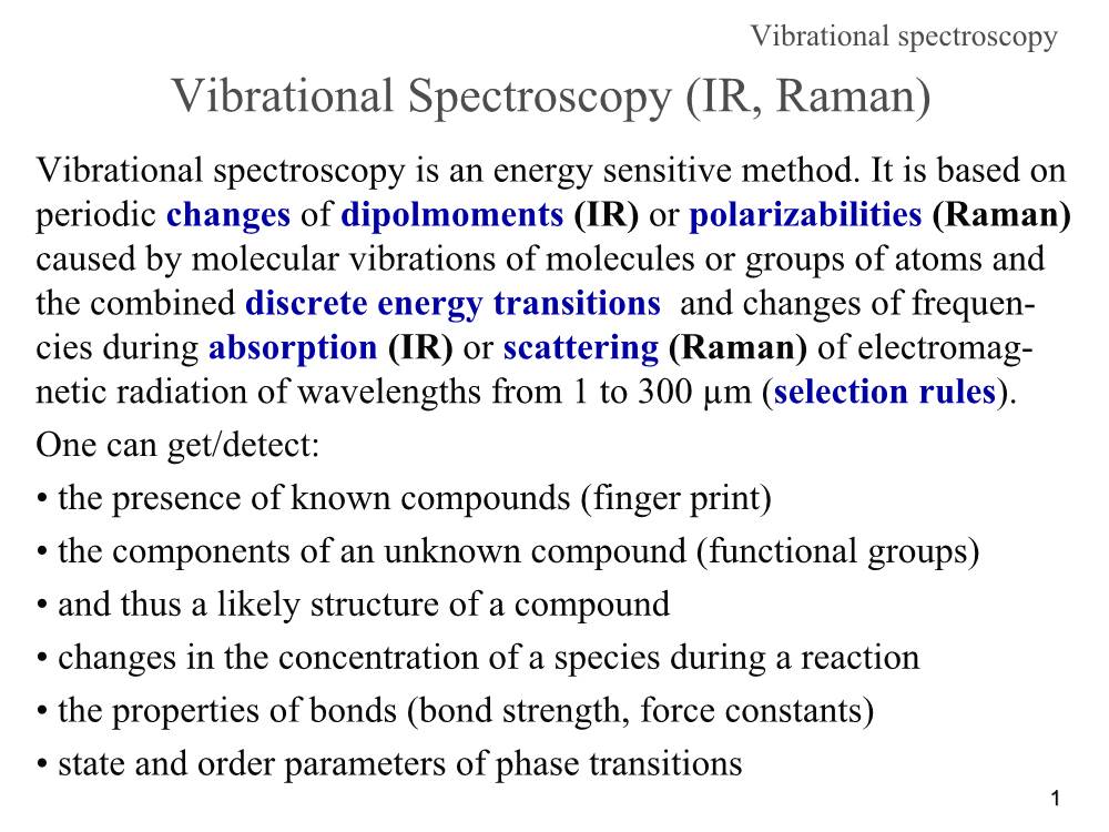 Vibrational Spectroscopy (IR, Raman)