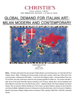 Global Demand for Italian Art: Milan Modern and Contemporary
