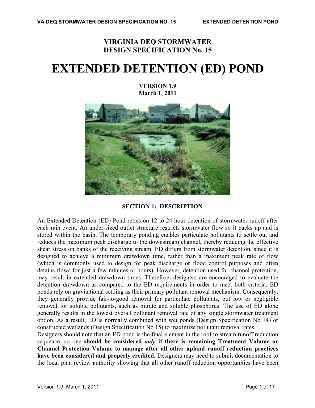Extended Detention (Ed) Pond