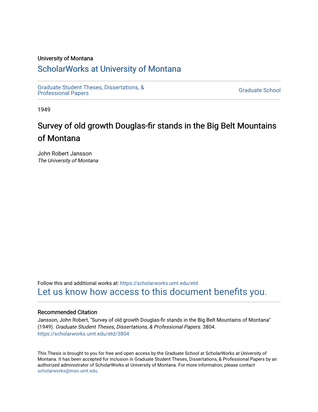 Survey of Old Growth Douglas-Fir Stands in the Big Belt Mountains of Montana