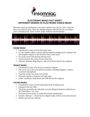 Electronic Music Fact Sheet: Different Genres of Electronic Dance Music