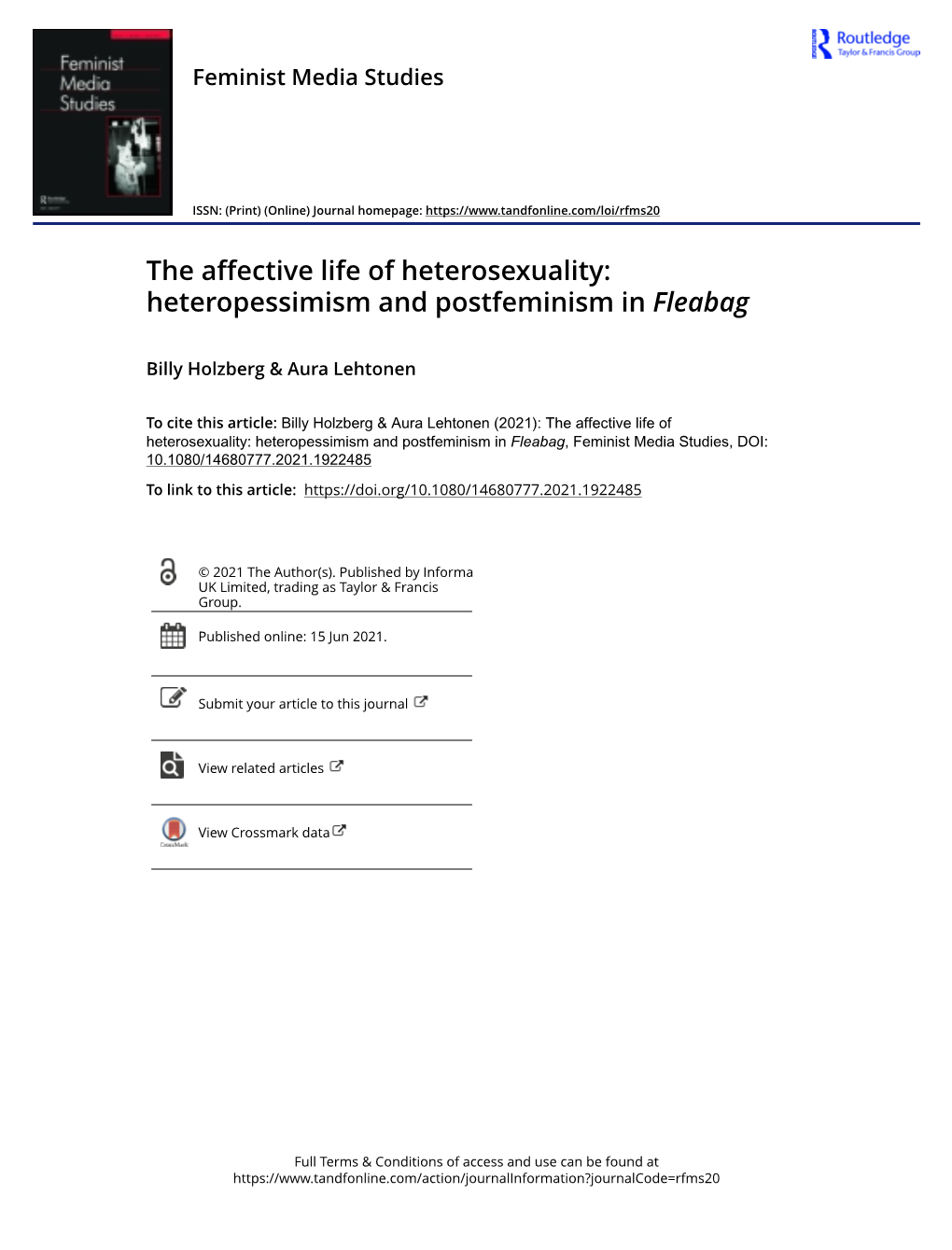 The Affective Life of Heterosexuality: Heteropessimism and Postfeminism in Fleabag