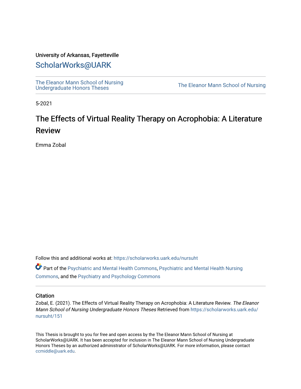 The Effects of Virtual Reality Therapy on Acrophobia: a Literature Review