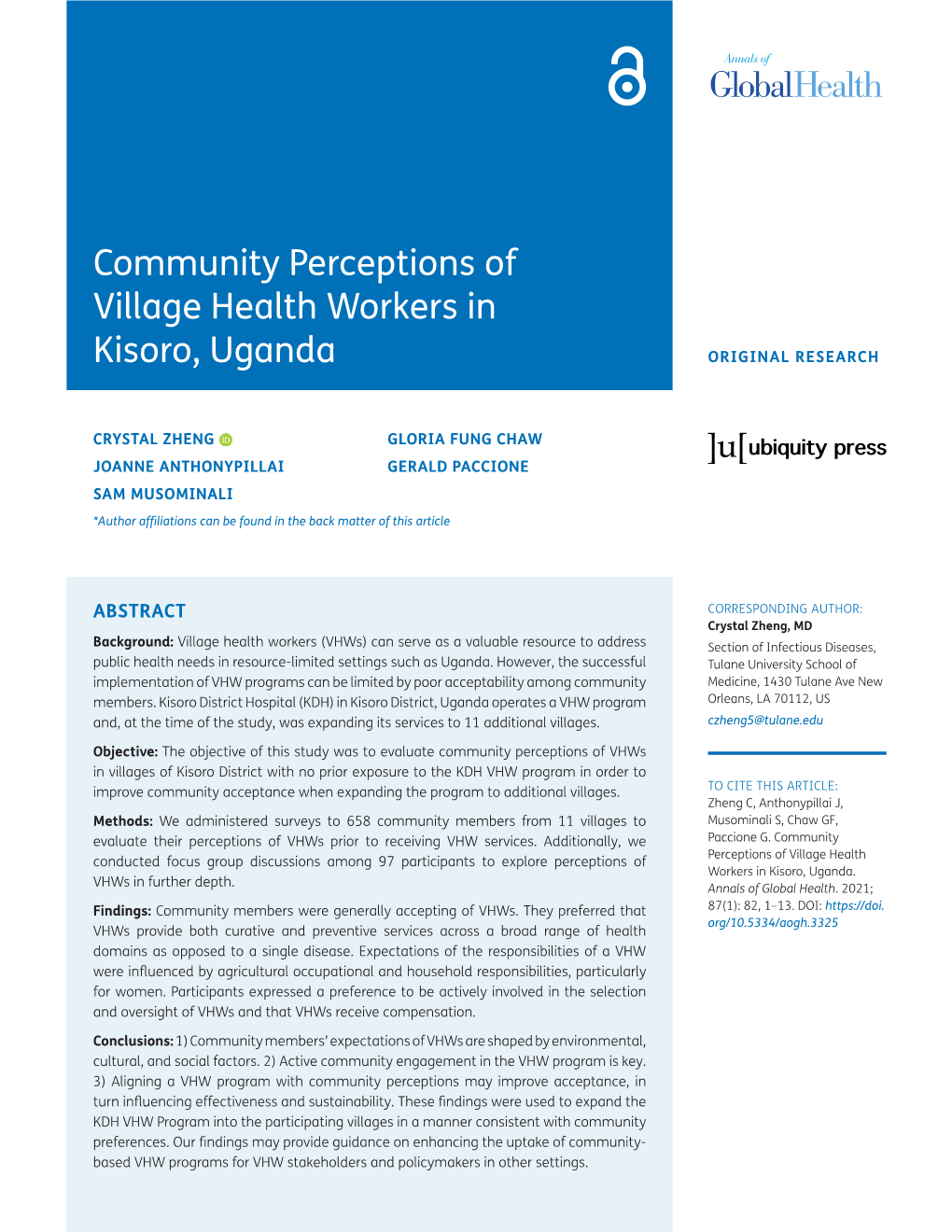 Community Perceptions of Village Health Workers in Kisoro, Uganda