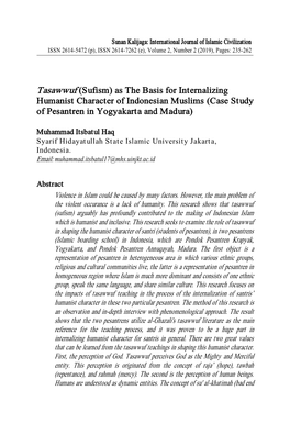 Tasawwuf (Sufism) As the Basis for Internalizing Humanist Character of Indonesian Muslims (Case Study of Pesantren in Yogyakarta and Madura)