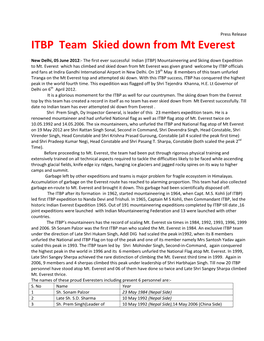ITBP Team Skied Down from Mt Everest