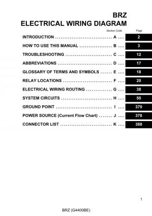 BRZ ELECTRICAL WIRING DIAGRAM Section Code Page INTRODUCTION
