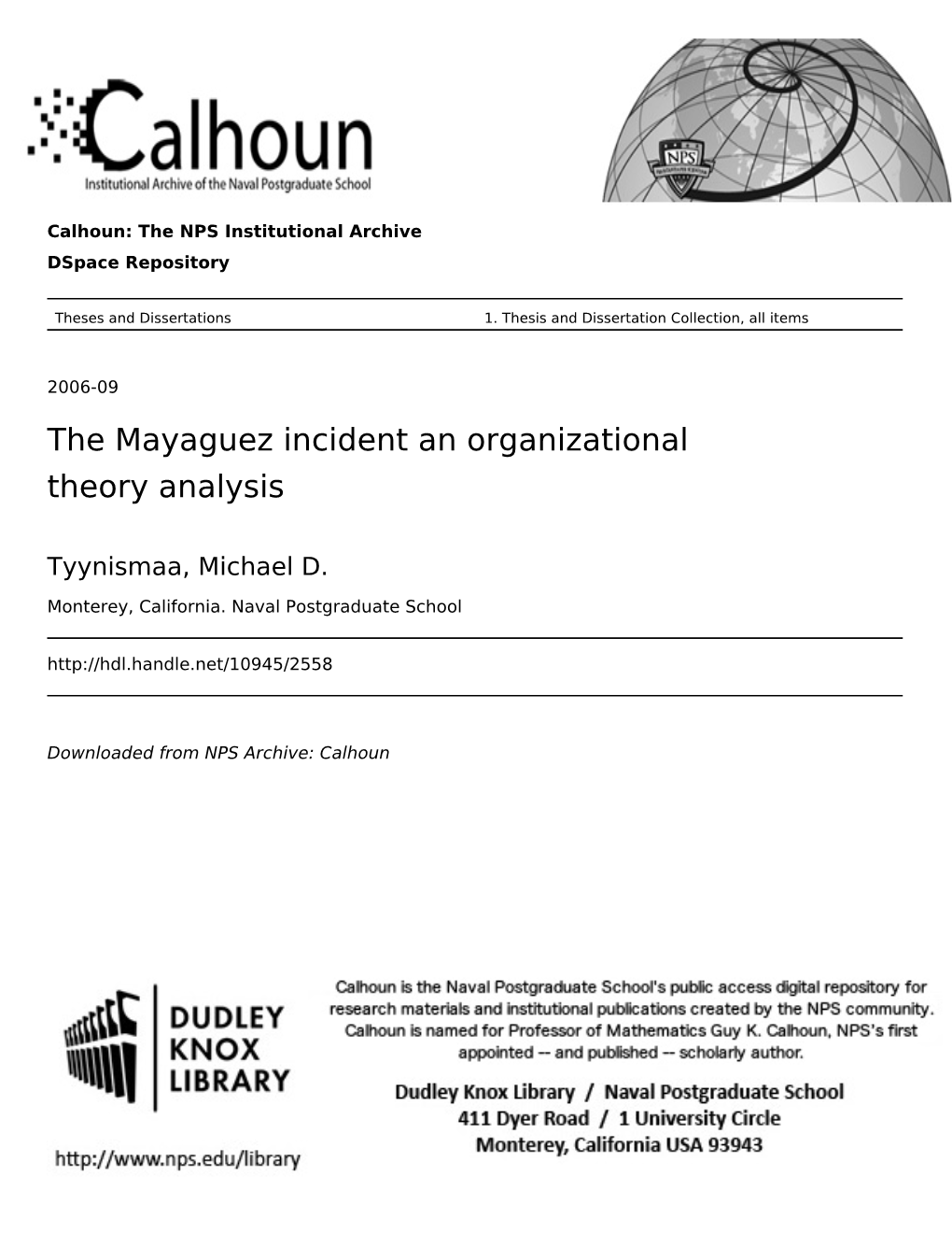 The Mayaguez Incident an Organizational Theory Analysis