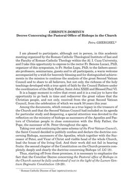 CHRISTUS DOMINUS Decree Concerning the Pastoral Office of Bishops in the Church