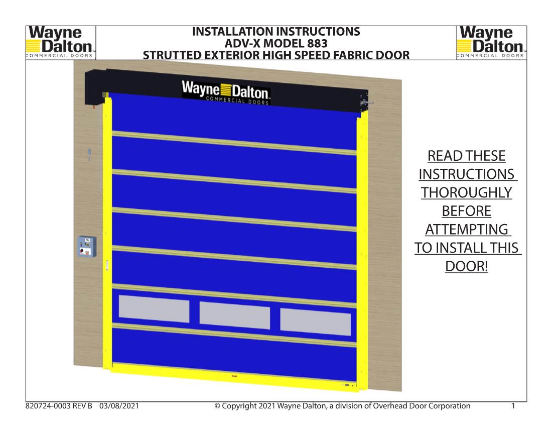 Installation Instructions Adv-X Model 883 Strutted Exterior High Speed Fabric Door