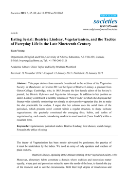 Eating Serial: Beatrice Lindsay, Vegetarianism, and the Tactics of Everyday Life in the Late Nineteenth Century