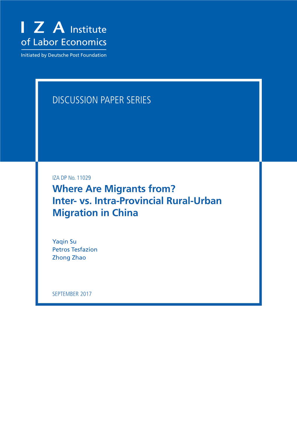 Vs. Intra-Provincial Rural-Urban Migration in China