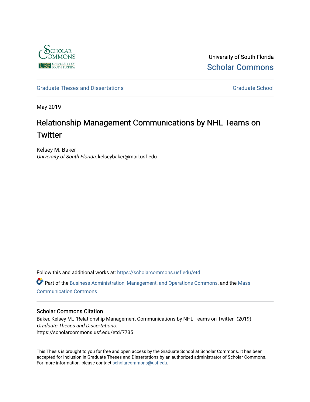 Relationship Management Communications by NHL Teams on Twitter