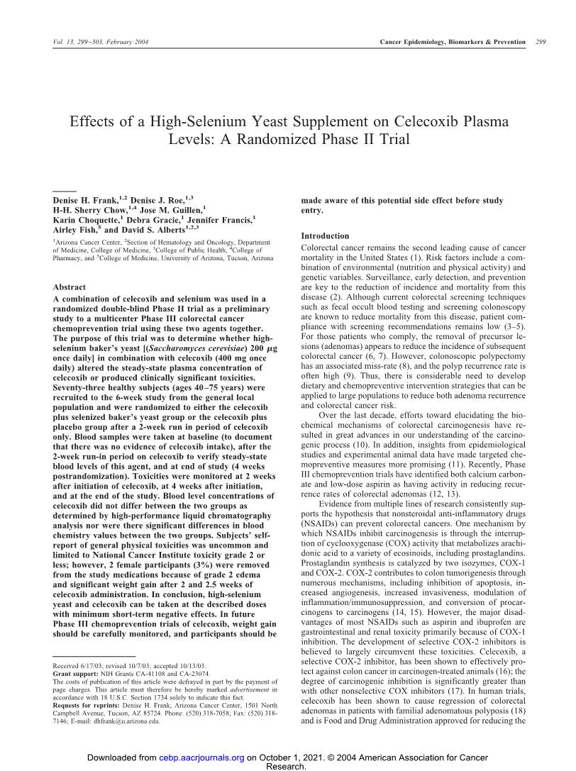 Effects of a High-Selenium Yeast Supplement on Celecoxib Plasma Levels: a Randomized Phase II Trial