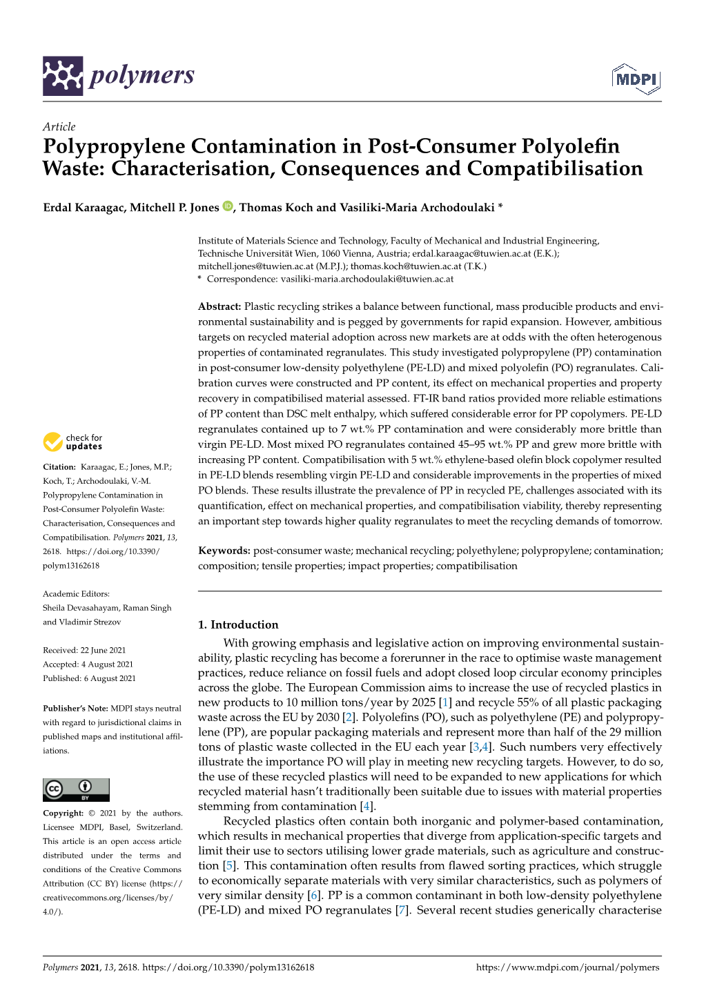Polypropylene Contamination in Post-Consumer Polyolefin Waste