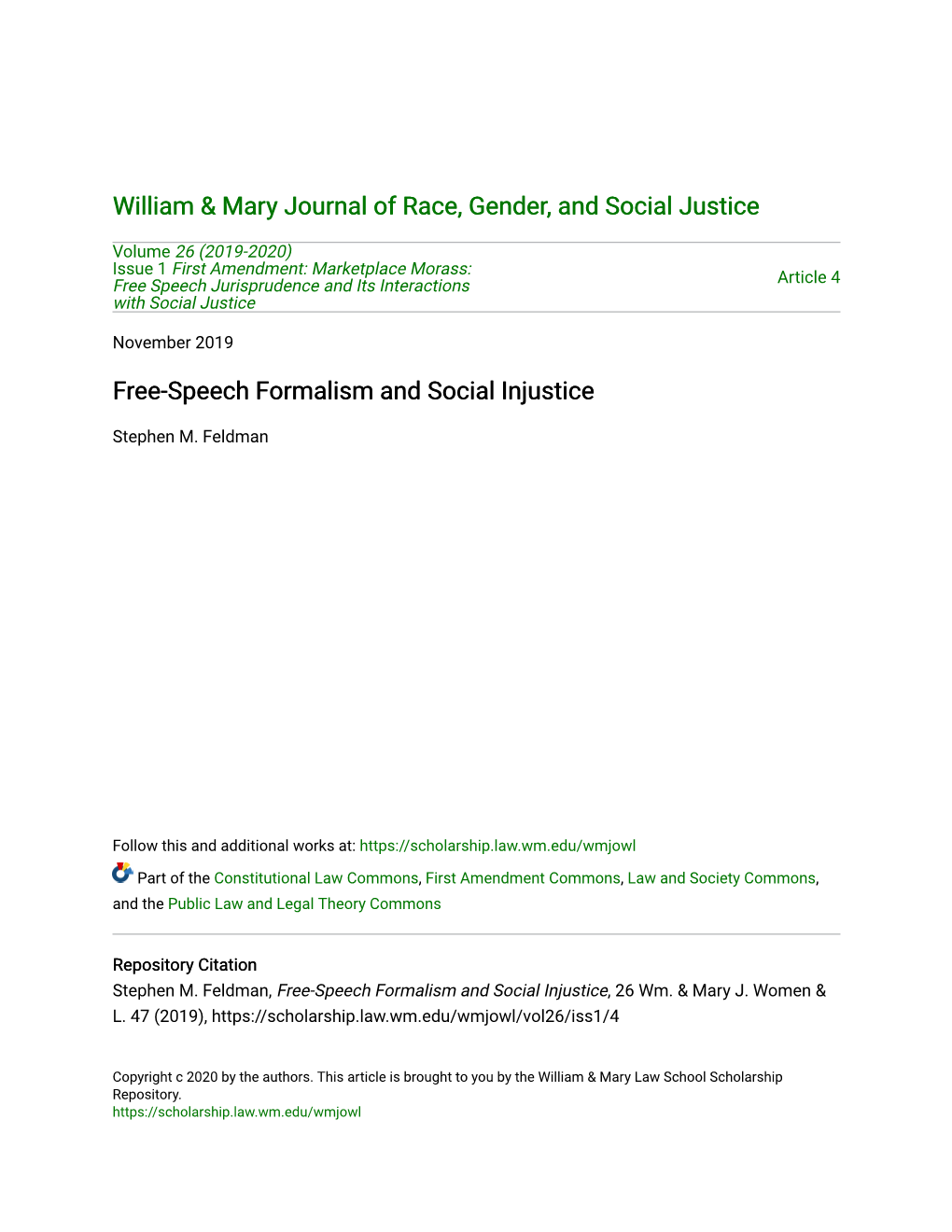 Free-Speech Formalism and Social Injustice