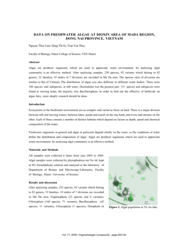 Data on Freshwater Algae at Dioxin Area of Mada Region, Dong Nai Province, Vietnam