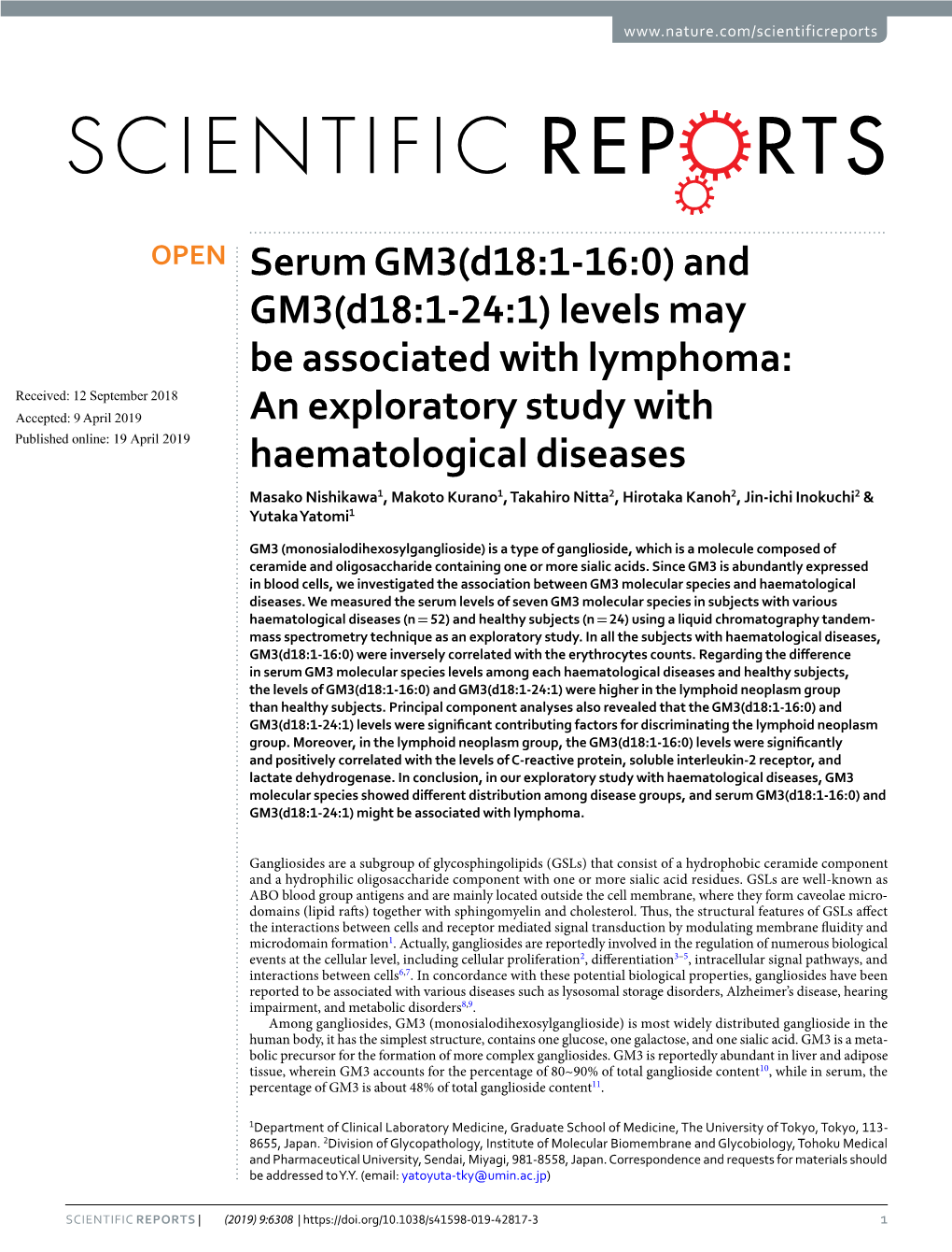 And GM3(D18:1-24:1) Levels May Be Associated with Lymphoma