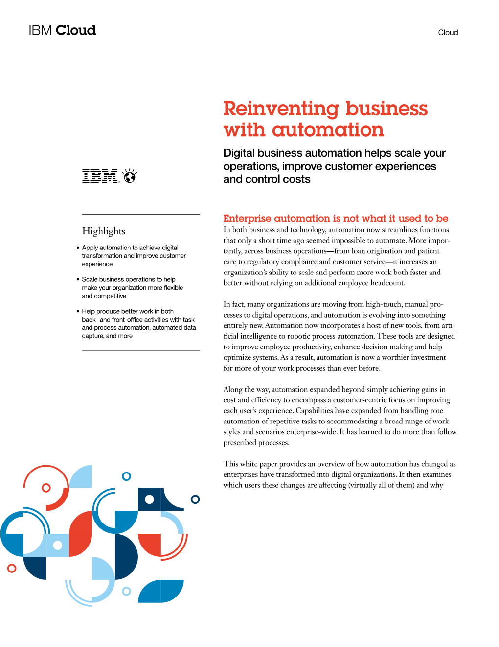 Reinventing Business with Automation Digital Business Automation Helps Scale Your Operations, Improve Customer Experiences and Control Costs