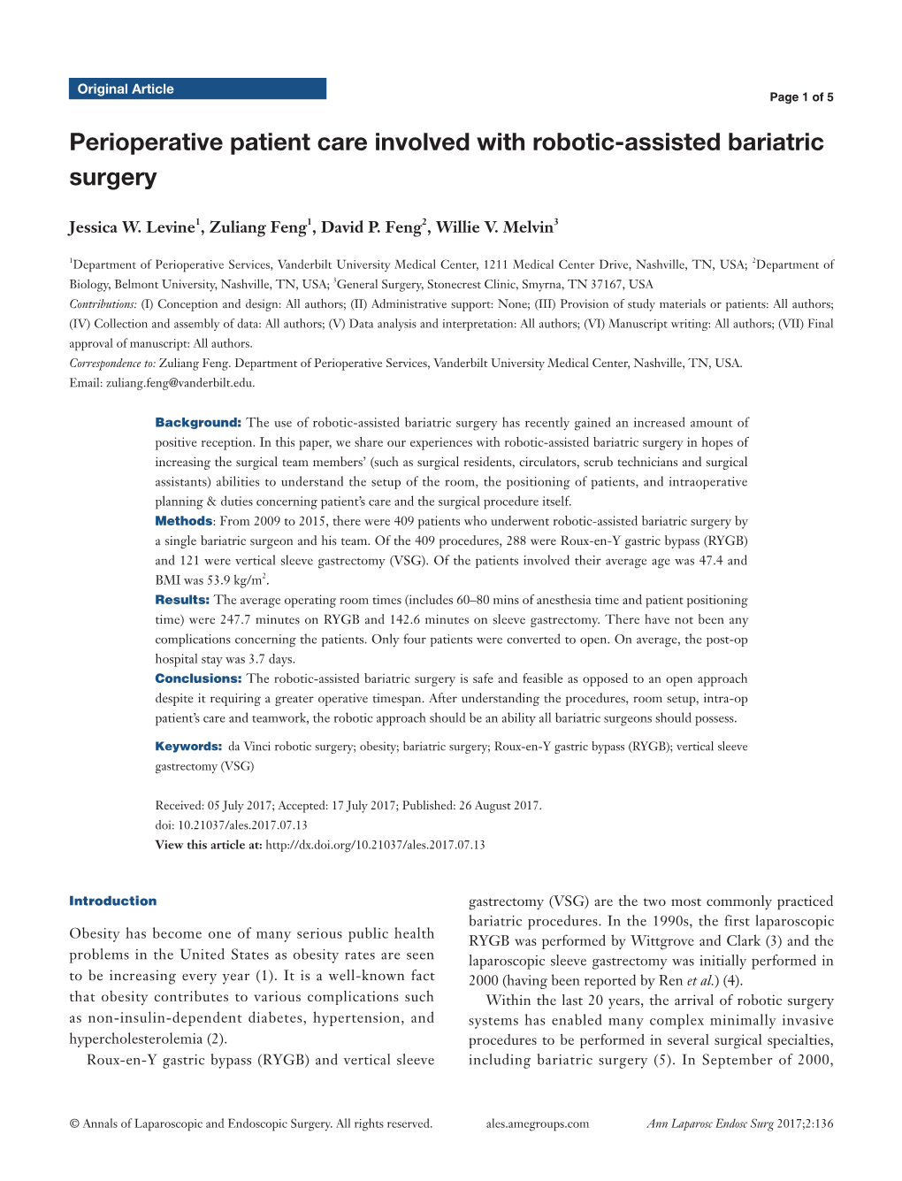 Perioperative Patient Care Involved with Robotic-Assisted Bariatric Surgery