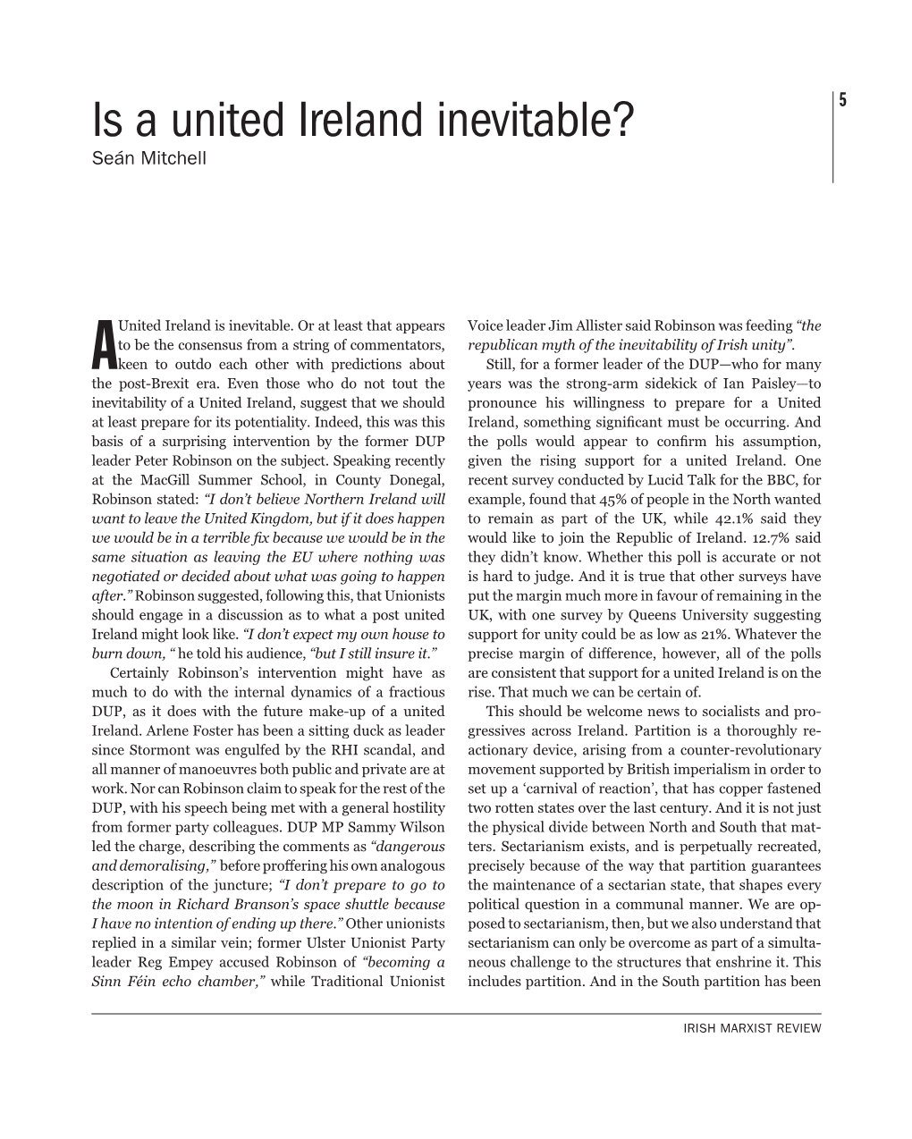 Is a United Ireland Inevitable? 5 Seán Mitchell