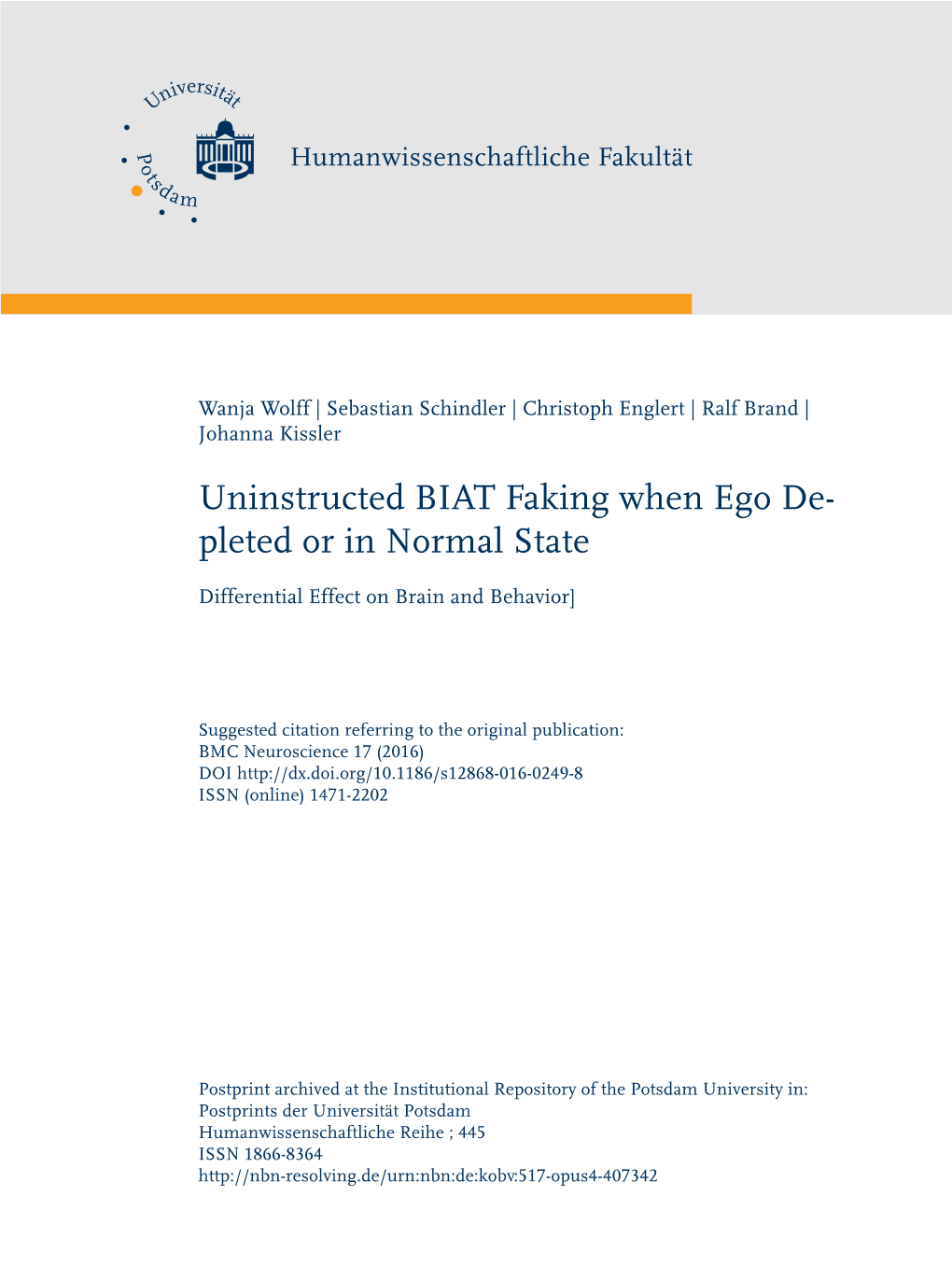 Uninstructed BIAT Faking When Ego Depleted Or in Normal