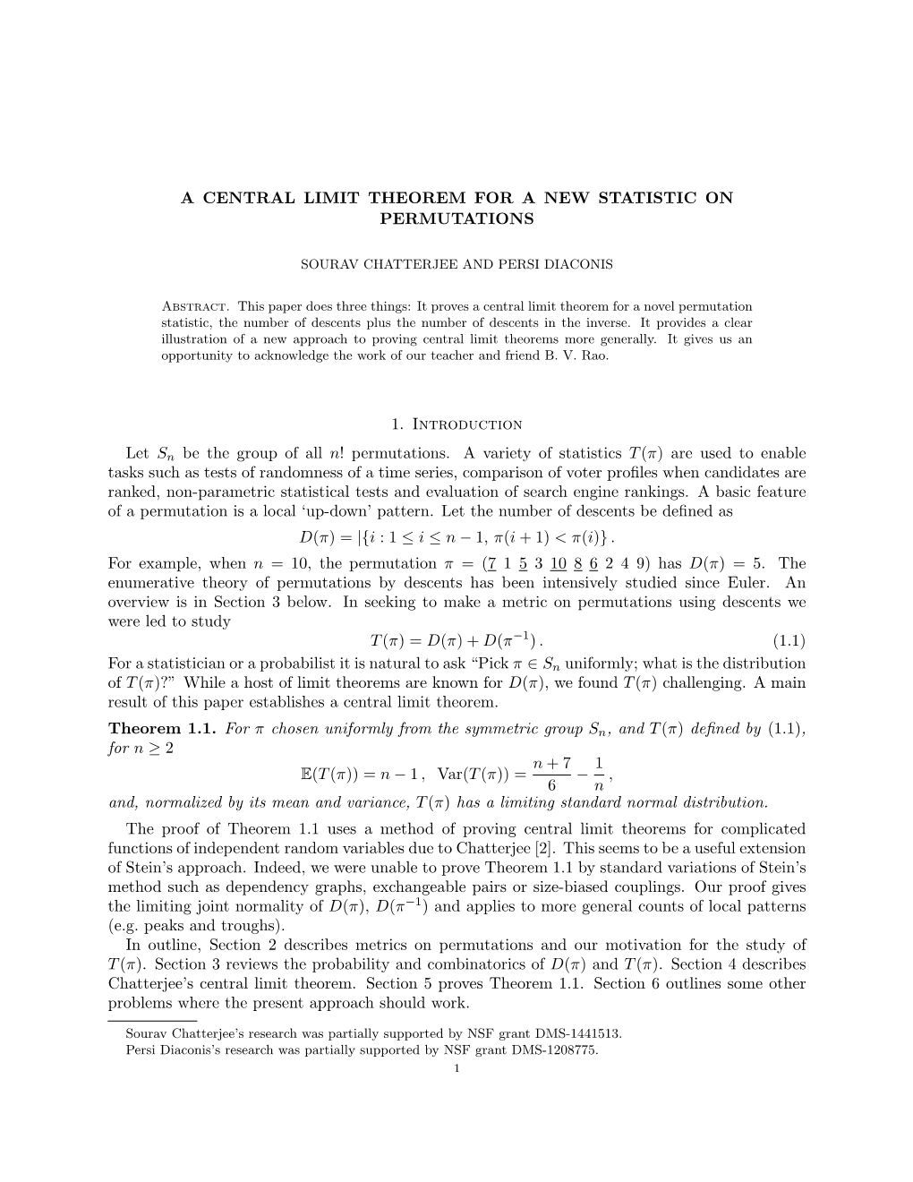 A Central Limit Theorem for a New Statistic on Permutations