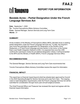 Bendale Acres – Partial Designation Under the French Language Services Act
