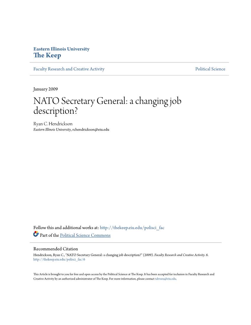 NATO Secretary General: a Changing Job Description? Ryan C