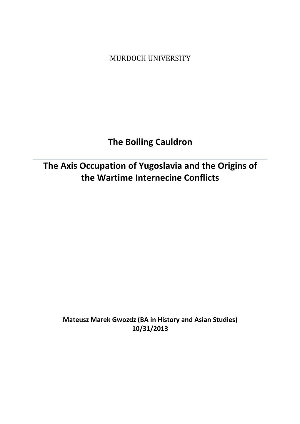 The Boiling Cauldron the Axis Occupation of Yugoslavia and The